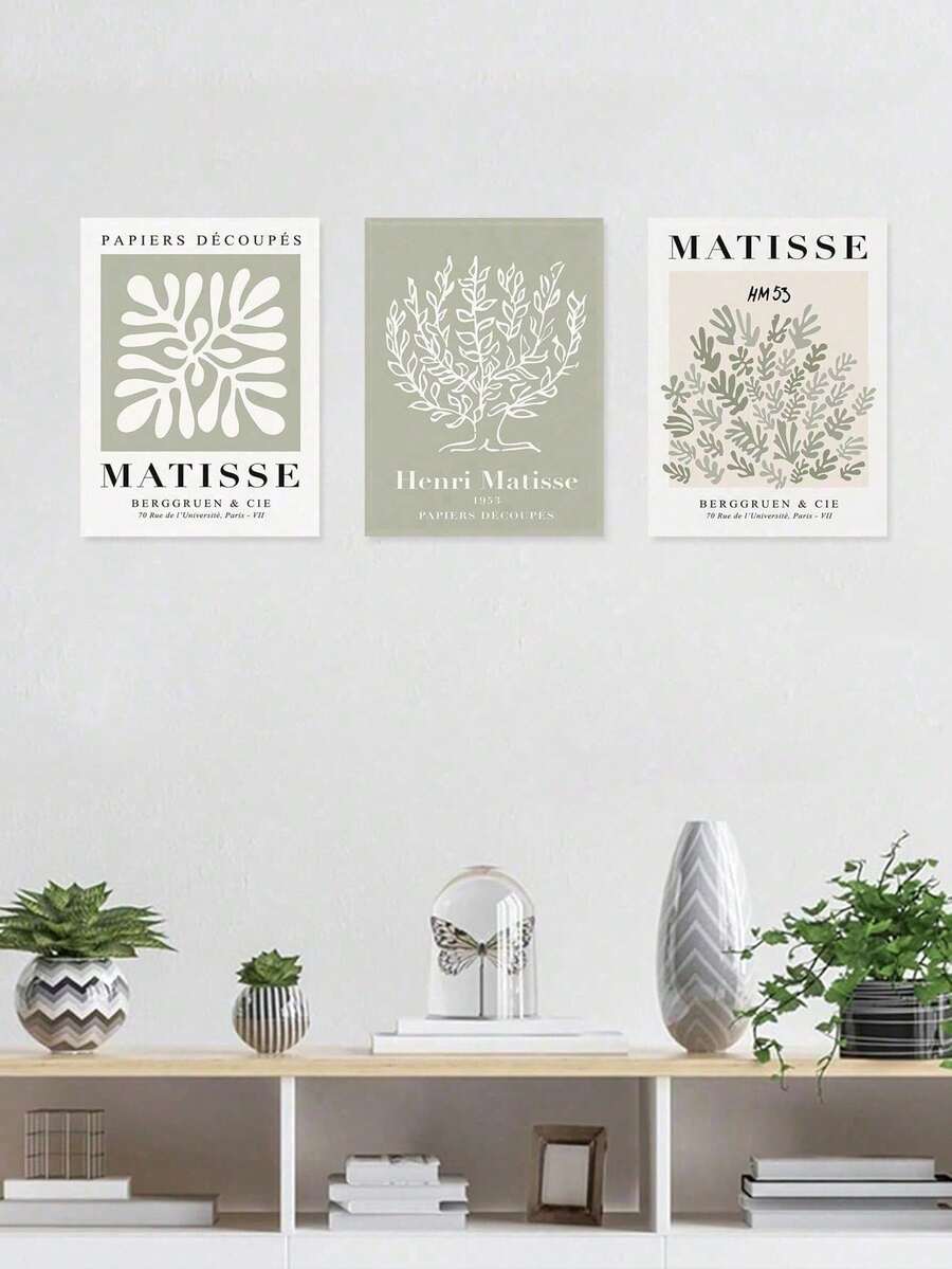 SHEIN 3pcs_Set Luxury Canvas Print Posters, Golden And White Leaves Canvas Wall Art Paintings, Artwork Wall Painting For Living Room Bedroom Bathroom Office Hallway Wall Decors, No Frames Christmas For Holiday Gift Giving - Multicolor - View 1