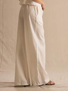 MUSERA Drawstring Textured Wide Leg Co-Ord Trousers Only Spring Summer Cosy Cute Daily Girly Vacation Sunlight Social - White - View 4