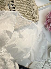 Sweetra 女士时尚高街风度假复古优雅简约修身蝴蝶结衬衫，春夏款 - 白色 - 查看 3