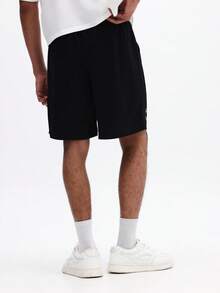 SUMWON Men's Drawstring Casual Shorts With Cursive Script Print Black Loose Fit Summer Beach Vacation Wear Comfortable Elastic Waist - Black - View 5