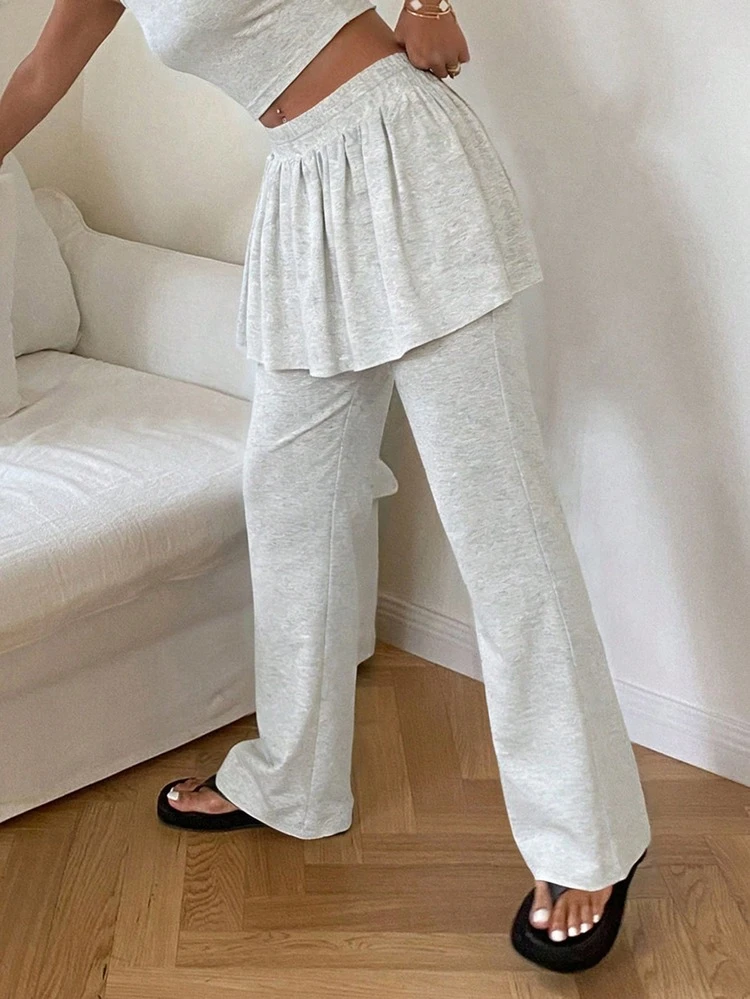 Women's Loose Fit 2 In 1 Gray Pants