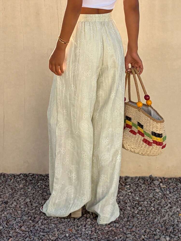 Women's Solid Color Elastic Waist Drawstring Pleated Pocket Loose Pants