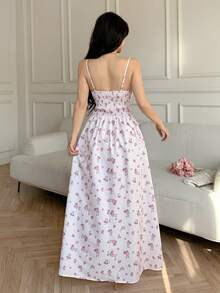 Celisse Women's Contrast Lace Floral Pattern Ruffle Elegant Camisole Dress - Pink - View 2