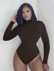 Alexandranx 女士性感镂空长袖紧身衣 - 咖啡棕 - 查看 6