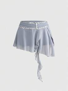 ROMWE Y2K Chân váy nữ xếp ly eo, thiết kế đính sequin và ruy băng, vạt váy bất đối xứng, cạp siêu thấp, thích hợp cho các lễ hội âm nhạc, tiệc tùng, kỳ nghỉ, hẹn hò và các dịp khác. - Xám - Xem 1