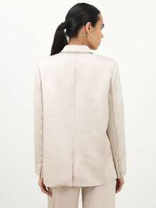 KSTM 女士缎面单排扣职业西装外套，翻领，长袖，商务正装，秋冬外套 - 卡其色 - 查看 2