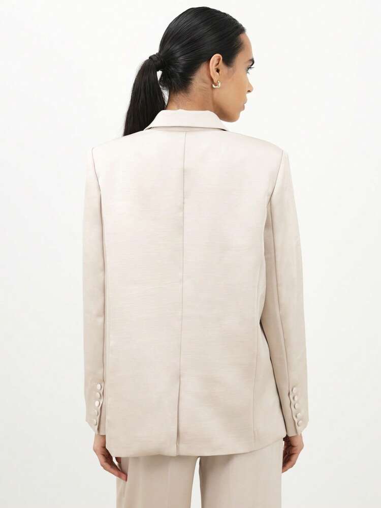 KSTM 女性用サテンブレザー シングルブレスト オフィス ジャケット ノッチラペル 長袖 ビジネス フォーマル 秋冬アウター