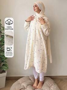 DAZY Textured Chiffon Fabric All-Over Allover Print Loose Women Nightgown - White - View 3