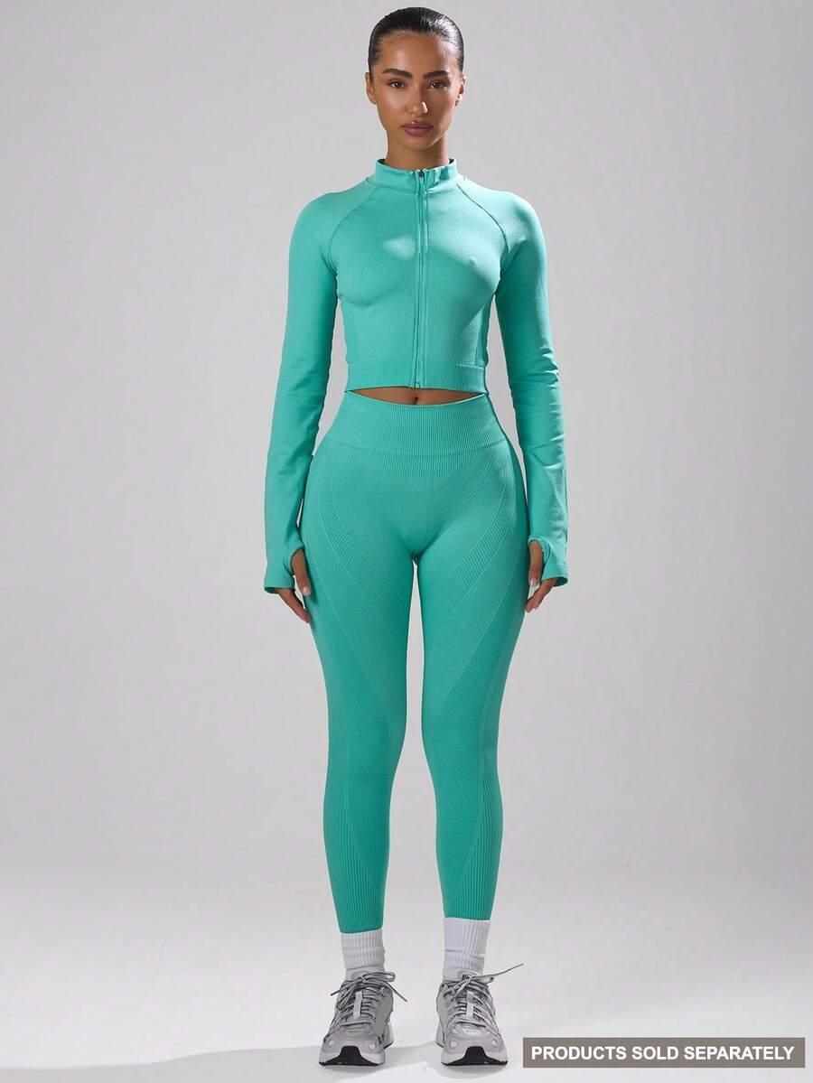 Musera Sport 罗纹腰无缝紧身裤，夏季度假伊比沙岛海滩装，适合板式网球、网球、匹克球、健身房健身和冬季穿着 - 薄荷綠 - 查看 1