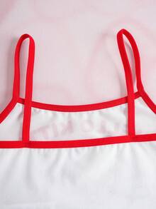 HELLO KITTY AND FRIENDS | SHEIN 女童撞色滚边细肩带休闲无袖可爱印花吊带衫 - 白色 - 查看 13