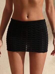 Swim Chiccia Spring New Women's Elegant Textured Knit A-Line Skirt - Beige - View 6