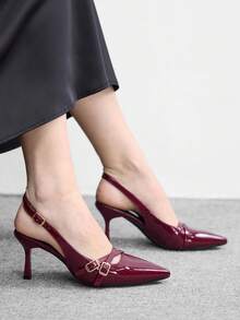 CUCCOO BIZCHIC 女士尖头低帮性感细跟高跟鞋，四季皆宜，适合户外通勤、宴会、派对等场合。 - 酒紅色 - 查看 5