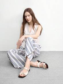 CUCCOO BIZCHIC 法式平底涼鞋 女款夏季穿搭 新款杏色附裙擺 度假仙女風沙灘涼鞋 夏季鞋 - 杏色 - 查看 6