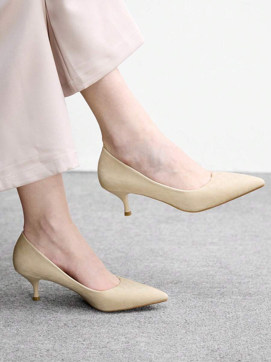 CUCCOO BIZCHIC 女士尖头细高跟中跟鞋，优雅、休闲、舒适、一脚蹬，适合工作、通勤、约会、派对、正式场合。 - 薑色 - 查看 1