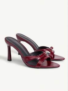 CUCCOO CHICEST New Fashion Versatile Crystal Bow Strap Stiletto High Heel Sandals For Christmas - Deep burgundy - View 2
