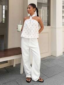 Muchica 女士休闲露背吊带印花背心，夏季 - 白色 - 查看 7