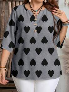 Mellowie Camisa holgada de mujer con estampado de corazones, adecuada para primavera/verano - Multicolor - Ver 5