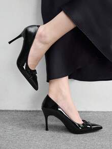 CUCCOO BIZCHIC Giày nữ mũi nhọn kiểu mới, màu đen, nơ kiểu Pháp, thích hợp đi làm hàng ngày, đi mua sắm, giày cao gót nữ. - màu đen - Xem 3