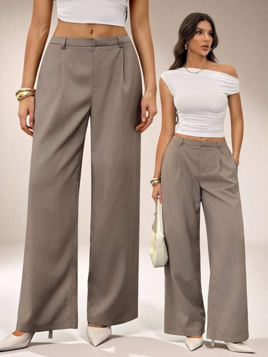 SHEIN Tall 女士简约通勤休闲纯色斜插口袋裤 女士正装裤 阔腿裤 女士休闲裤 商务休闲裤 女士秋季服装 女士冬季服装 万圣节圣诞节女装 优雅外出正式秋季服装 女士正装裤 时尚外出裤