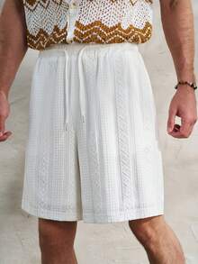 Airaco 新款夏季男士条纹纹理修身休闲抽绳弹力腰短裤 - 米色 - 查看 4