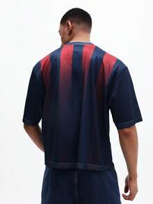 SUMWON Soccer Jersey Inspired Mesh Crop Tee With Number Print And Vertical Stripes Short Sleeve Drop Shoulder Top, World Cup Sporty Game Streetwear Jersey - Multicolor - View 2