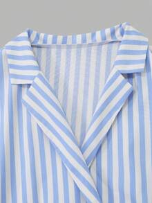 GlowEve Women's Blue & White Striped Waist Tie Irregular Hem A-Line Dress, Charming Elegant Everyday Commute Vacation Fashion Date French Street Retro Versatile Spring Summer Blue White New Mid-Length Short Sleeve Shirt Dress - Multicolor - View 6