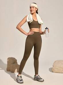 Exploreva Sutiã Esportivo Sem Costura para Mulheres; Design Sem Costas em Formato de Lágrima; Versátil; Adequado para Mulheres; Adequado para Fitness, Yoga e Corrida ao Ar Livre - Castanho - Visão 7