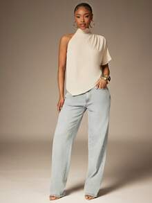 Denimoi 薄纱单肩上衣 性感上衣 性感度假上衣 薄纱上衣 伊比沙岛 - 杏色 - 查看 3