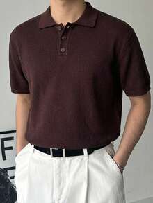 DAZY Men's Brown Knit Polo Shirt, Short Sleeve, Summer - Brown - View 5