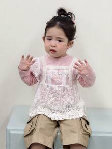 Dazy Kids 女婴/幼儿圆领韩式层叠无袖蕾丝上衣 - 白色 - 查看 2