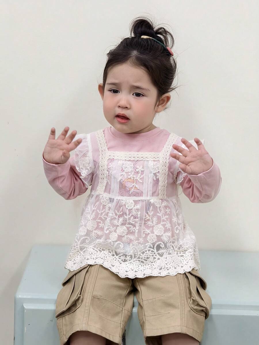 Dazy Kids Áo ren không tay xếp lớp cổ tròn kiểu Hàn Quốc cho bé gái sơ sinh/trẻ nhỏ - trắng - Xem 1