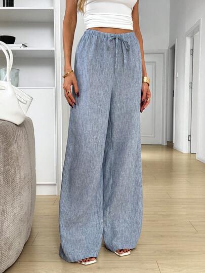 Easowa Women's Tie Waist Wide Leg Loose Casual Pants