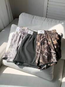 Comfortcana 3pcs Women's Casual Solid Color & Camouflage Print Shorts - Dark Grey - View 3