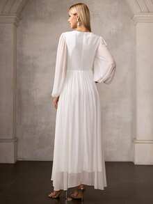 MOTF Soiréza 女士新款白色雪纺长袖松紧腰长款正式舞会礼服，高端宴会走秀晚礼服 - 白色 - 查看 3