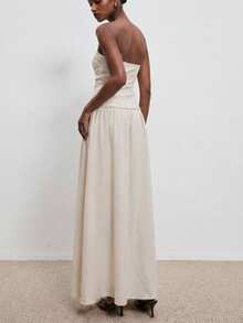 ATUI Studio 女士纯色无肩带休闲度假连衣裙，夏季 - 杏色 - 查看 2