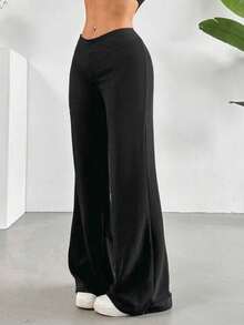 Straight Pants With Flared Leg And Spring-Summer High Heel - Black - View 6
