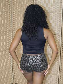Steph T Leopard Print Sequined Decorated Casual Shorts - Black - View 2