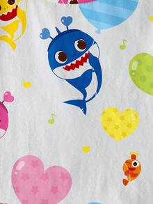 BABY SHARK X SHEIN Young Girls Cute Cartoon All-Over Print Short Sleeve T-Shirt - White - View 4