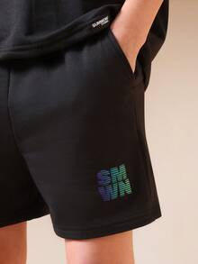 SUMWON Boys Oversized Black T-Shirt And Shorts Co-Ord Set With Gradient Blue Green Text Print Summer Casual Wear - Black - View 5