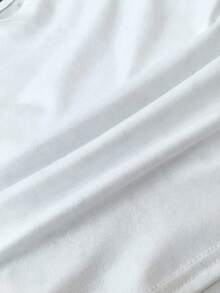 SHEIN 少女白色针织休闲简约波点印花不对称褶皱短款上衣，适合春夏穿着，休闲百搭，可打造个性造型，日常穿着 - 彩色 - 查看 3