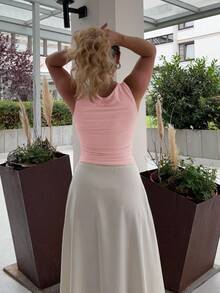 Jeta Ari Solid Color Pleated Slim Fit Tank Top For Summer - Baby Pink - View 2