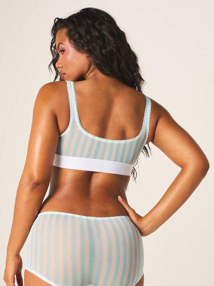 MISSGUIDED Striped Mesh Boyshort Lingerie Underwear With Scalloped Trim And Elastic Waistband For Everyday Comfort And Coverage