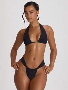 Musera Resort Quần bikini cạp dày, xếp ly, kiểu dáng gợi cảm, thích hợp cho kỳ nghỉ hè, du lịch, đồ bơi cơ bản, màu trơn, phong cách nghỉ dưỡng. - màu đen - Xem 2