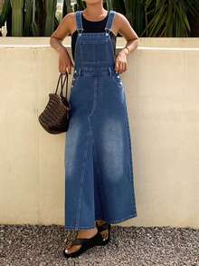 DAZY Women's Casual Washed Denim Jumper Dress - Medium Wash - View 7