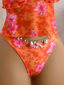 Bellisia Women's Casual Vacation Beach Party Elegant Floral Print Camisole & Thong Bikini 2-Piece Swimwear Set Orange Bikini Set Hawaiian Bathing Suit - Multicolor - View 6
