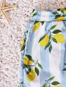 SUMWON Boys Swim Trunks With Lemon Print All Over Pattern Summer Beach Swimming Shorts Italian Inspired Design Drawstring Waist Casual Vacation Swimwear Vacation - Multicolor - View 5