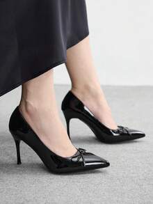 CUCCOO BIZCHIC Giày nữ mũi nhọn kiểu mới, màu đen, nơ kiểu Pháp, thích hợp đi làm hàng ngày, đi mua sắm, giày cao gót nữ. - màu đen - Xem 4