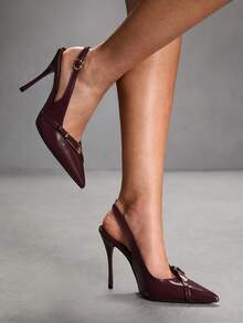 CUCCOO SZL Women's Back Strap Bow Decor Lolita Style High Heel Pumps, Burgundy For Christmas Spring Shoes - Dark burgundy PU - View 8