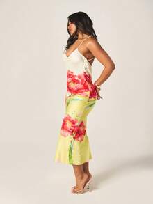 MISSGUIDED Floral Print Halter Neck Long Maxi Dress With Cross Back Straps Bodycon Fit Summer Beach Wedding Guest Cocktail Evening Party Wear - Yellow - View 6