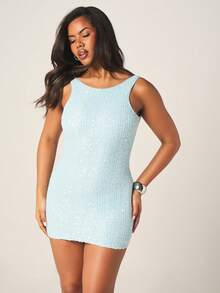 MISSGUIDED 浅蓝色亮片无袖迷你连衣裙，圆领露背设计，适合派对、夏季晚宴、夜店等场合穿着。 - 淺藍色 - 查看 7